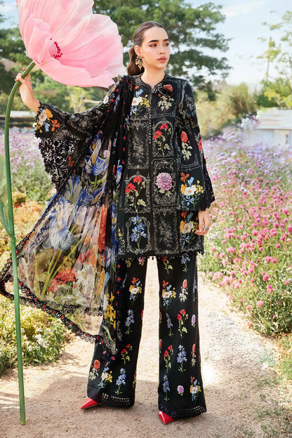 Pure Lawn Black Multi Embroidered Dress - LL373