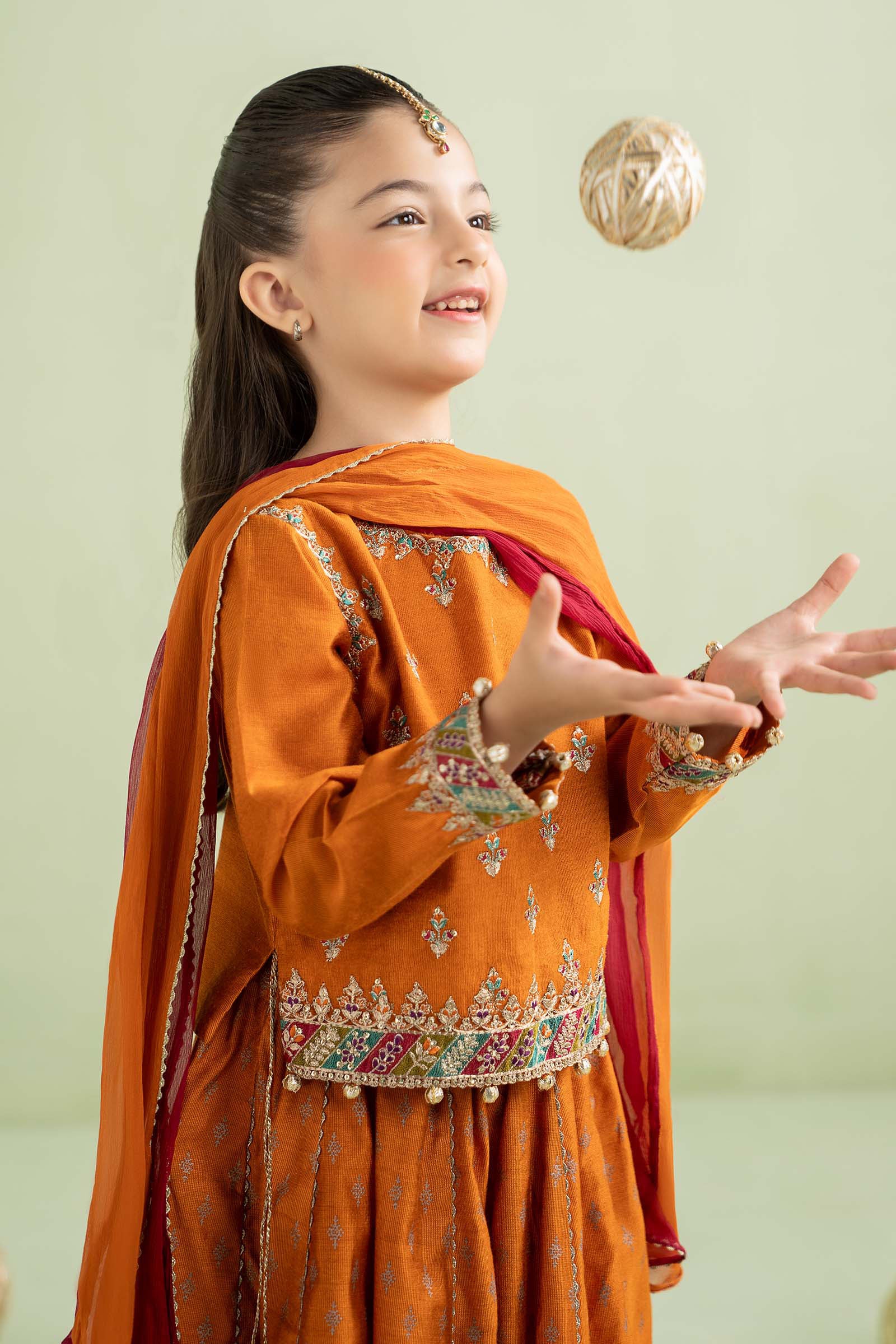 Pure Chiffon Embroidered Orange Kids Outfit - RS002