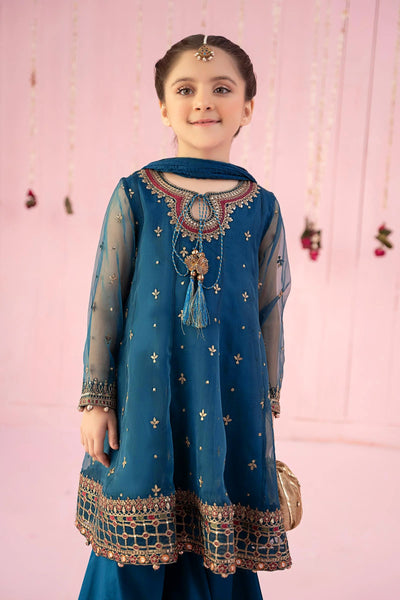 Pure Chiffon Embroidered Teal Kids Outfit - RS005