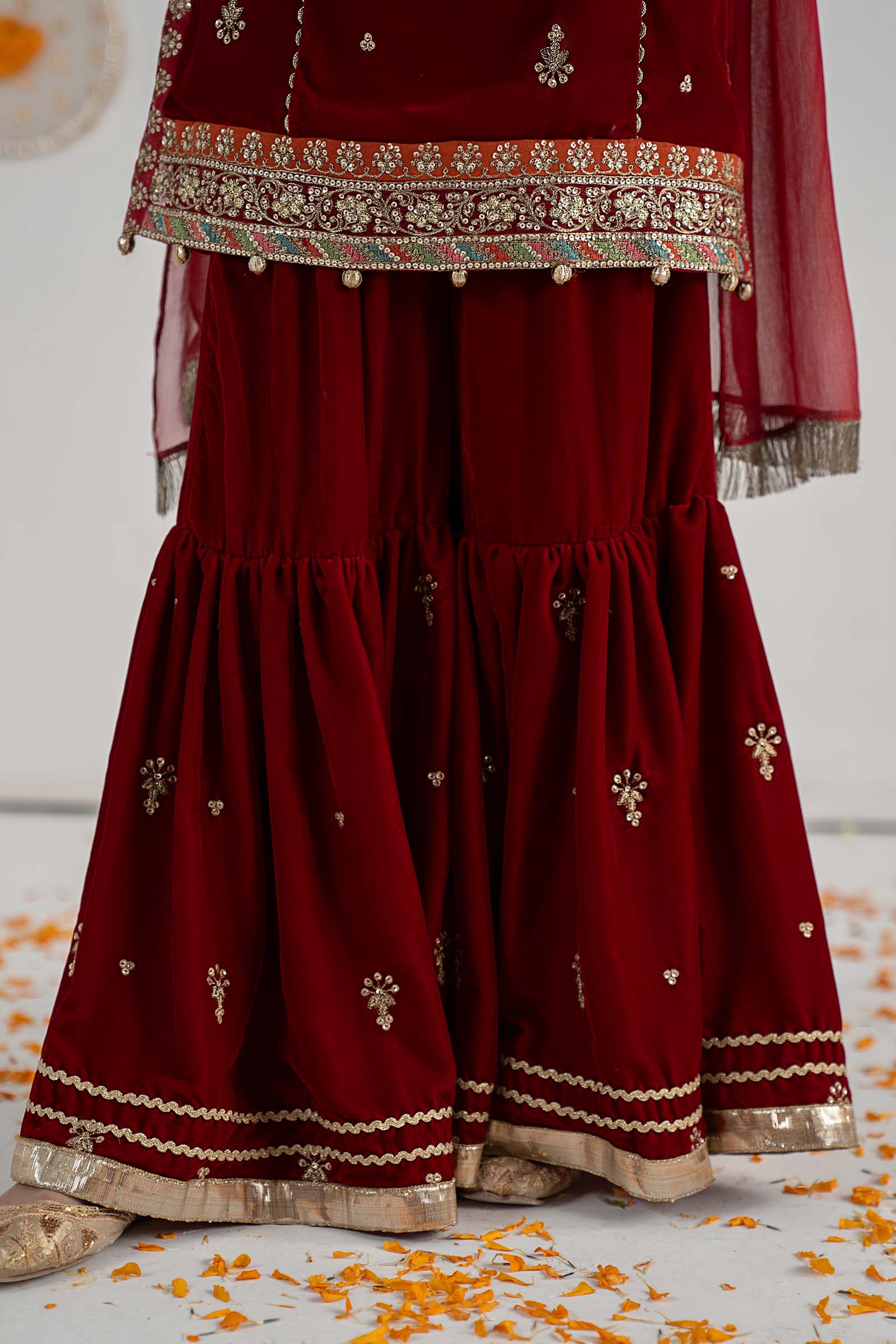 Pure Chiffon Embroidered Mahroon Kids Outfit - RS006
