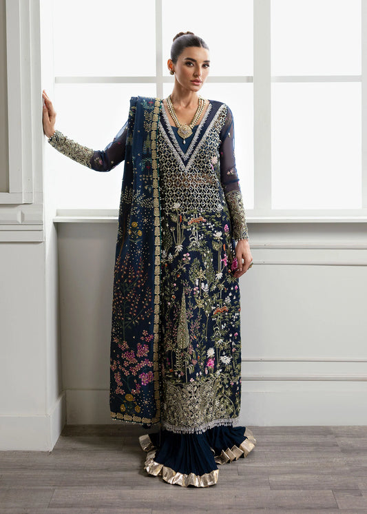 Pure Chiffon Midnight Blue Embroidered Dress : WW278