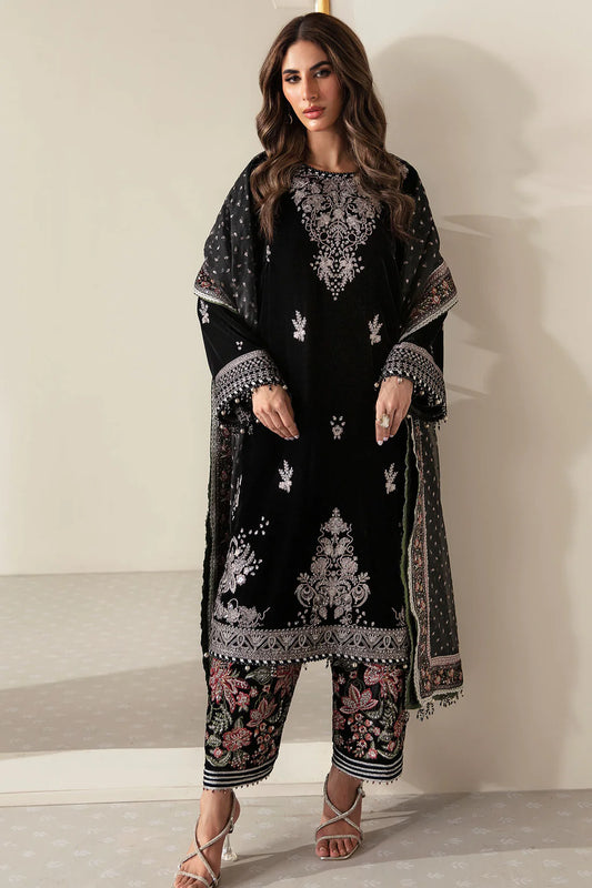 Pure Velvet Black Embroidered Dress - VC007