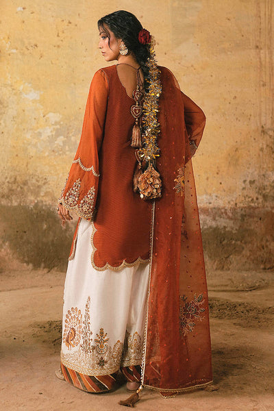 Pure Raw Silk Rust Orange Embroidered Dress - WW601