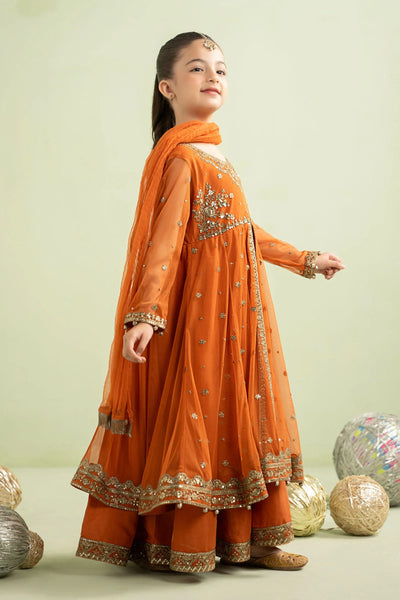 Pure Chiffon Embroidered Orange Kids Outfit - RS002