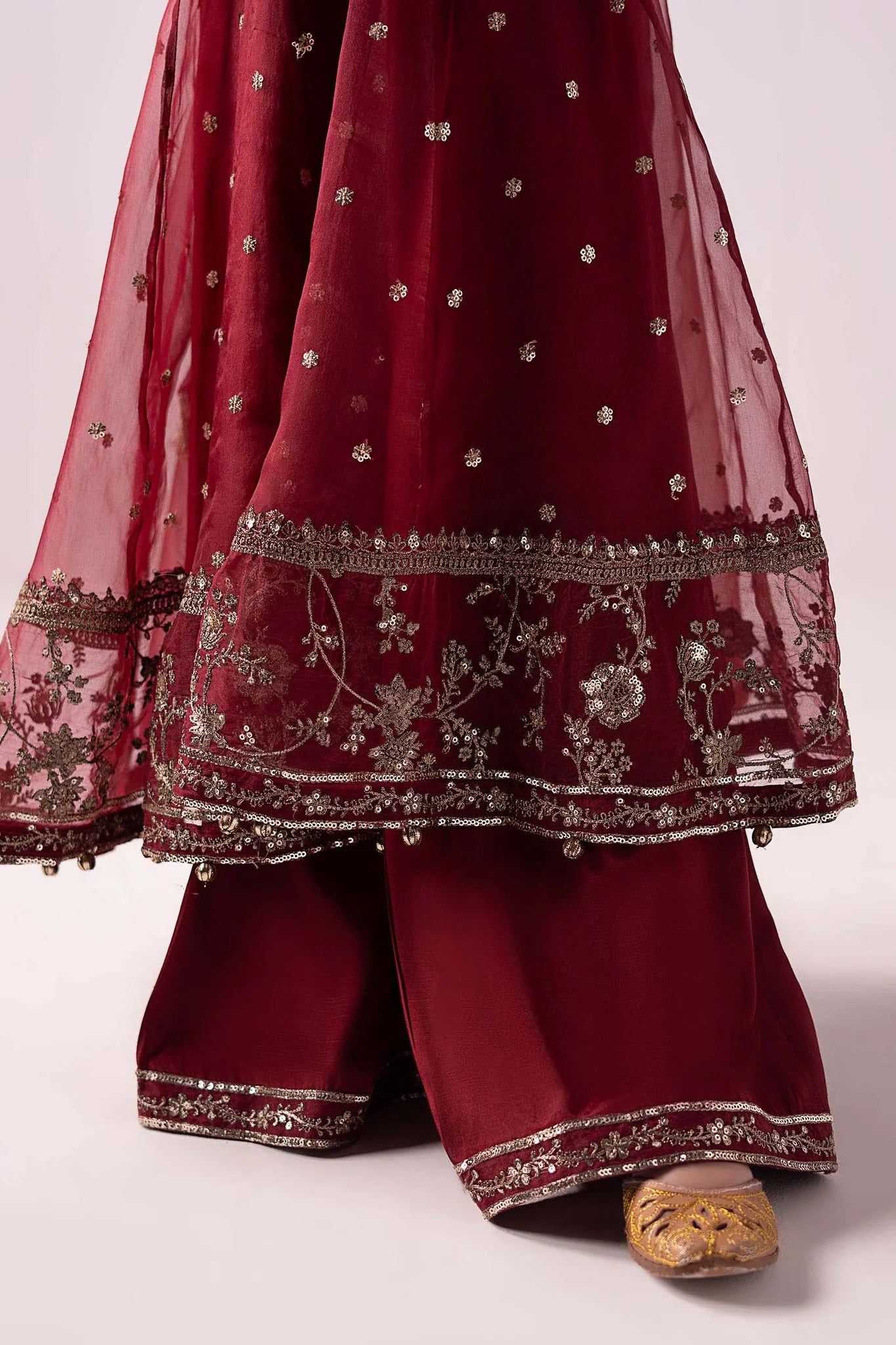 Pure Chiffon Embroidered Mahroon Kids Outfit - RS001