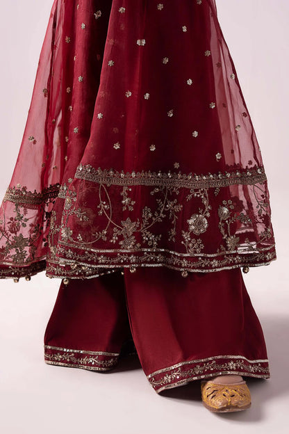 Pure Chiffon Embroidered Mahroon Kids Outfit - RS001