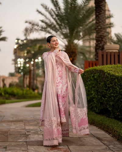 Pure Luxury Lawn Baby Pink Embroidered Eid Outfit - LL460