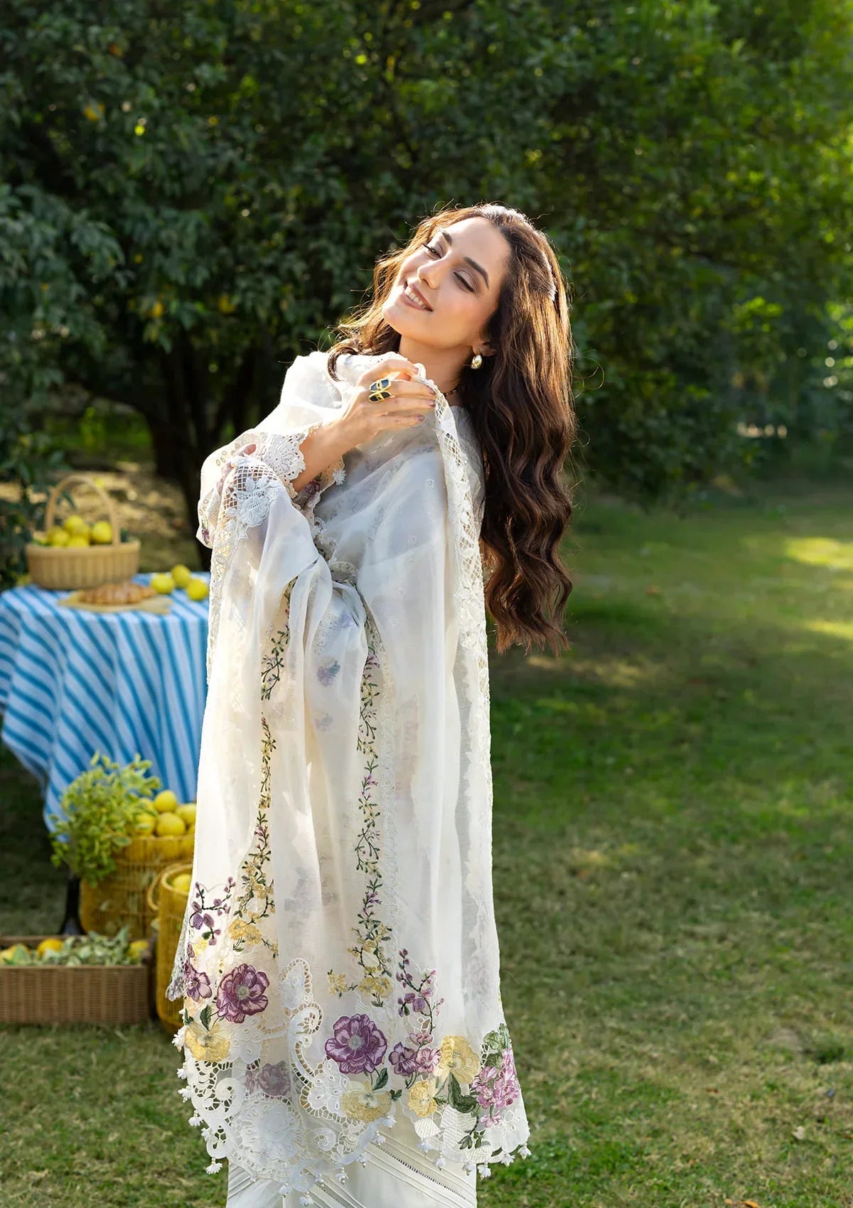 Pure Luxury Lawn Pearl White Embroidered Eid Outfit - LL463