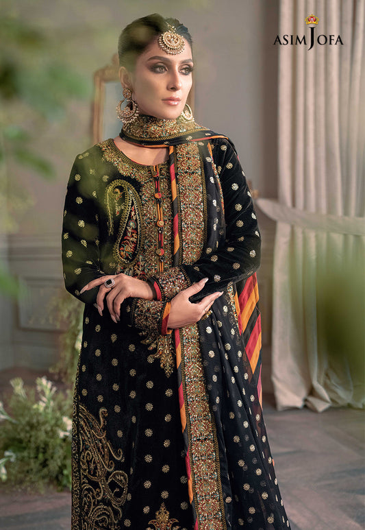Pure Velvet Black Embroidered Dress - VC012