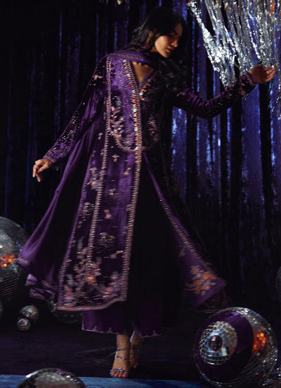 Pure Velvet Purple Embroidered Dress - VC027