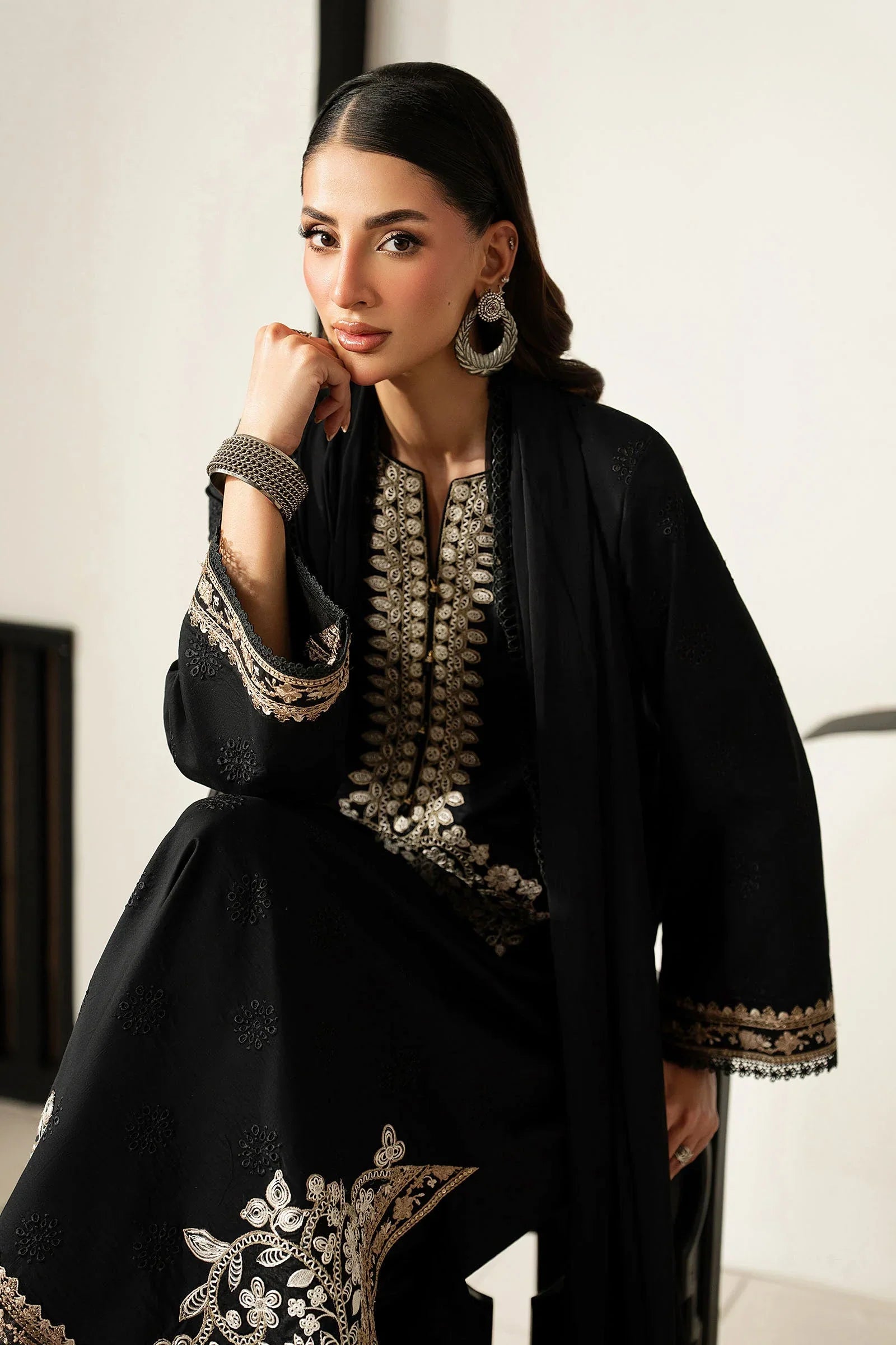 Pure Luxury Black Lawn Embroidered Eid Outfit - LL453