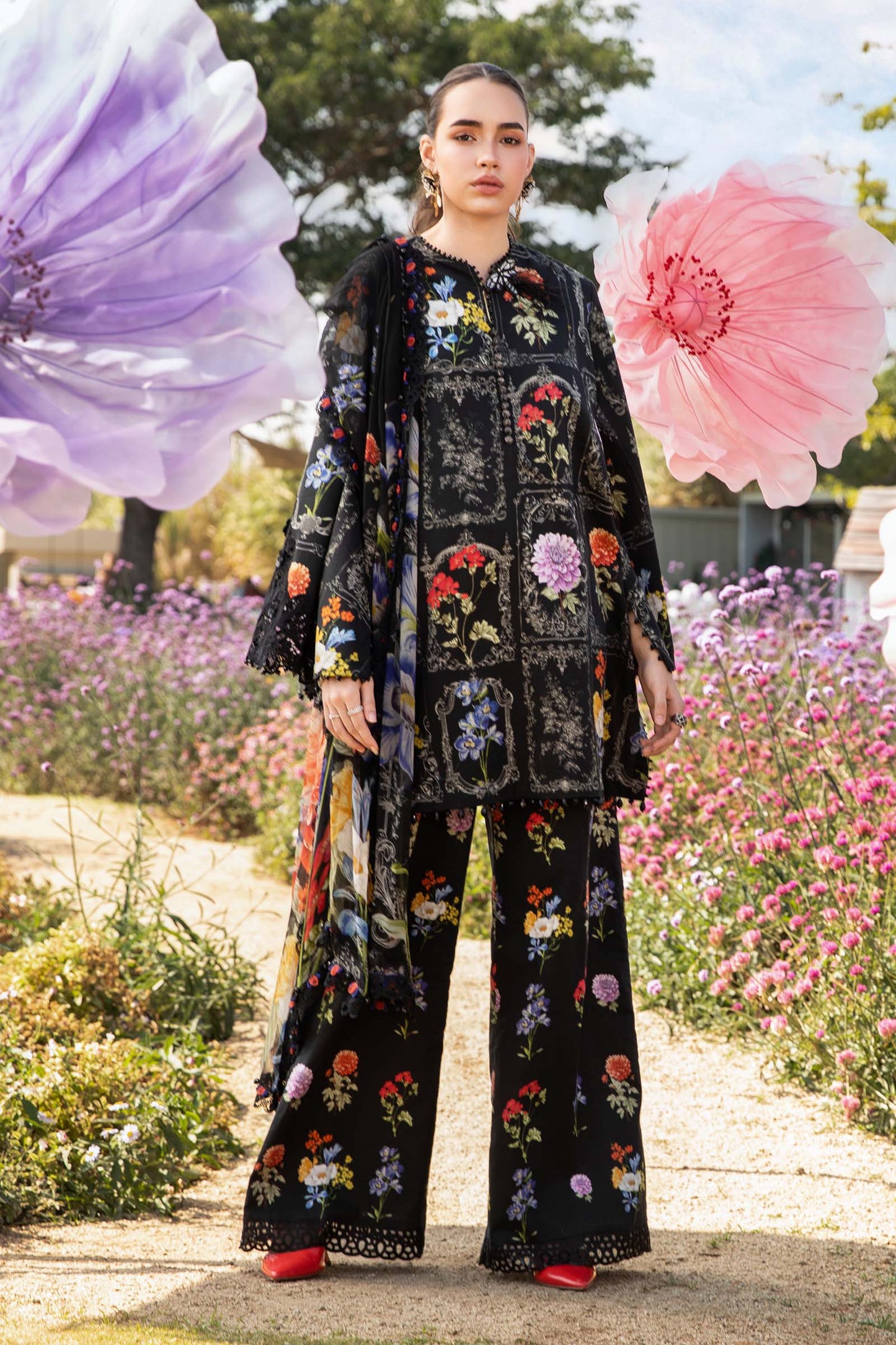 Pure Lawn Black Multi Embroidered Dress - LL373