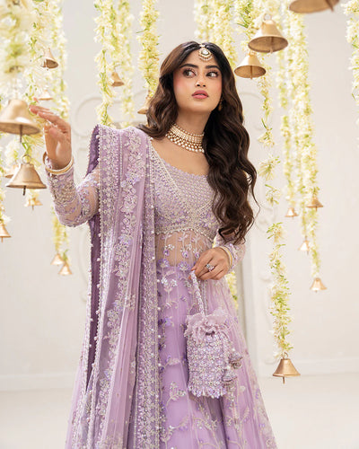 Pure Chiffon Lilac Embroidered Maxi Style Dress - WW569