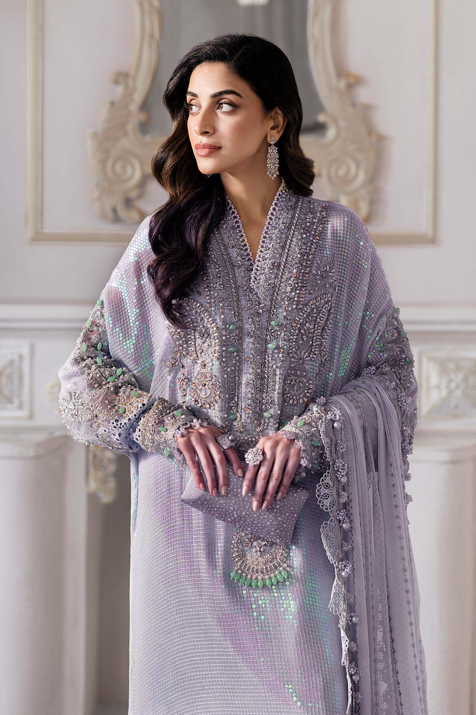 Pure Chiffon Lilac Adda Work Kaftan Style Wedding Dress - WW428