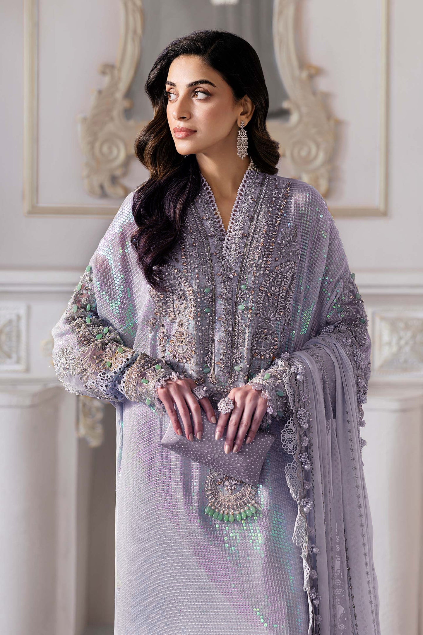 Pure Chiffon Lilac Adda Work Kaftan Style Wedding Dress - WW428