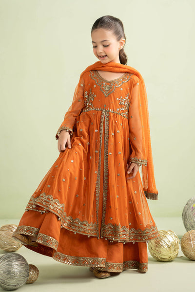 Pure Chiffon Embroidered Orange Kids Outfit - RS002