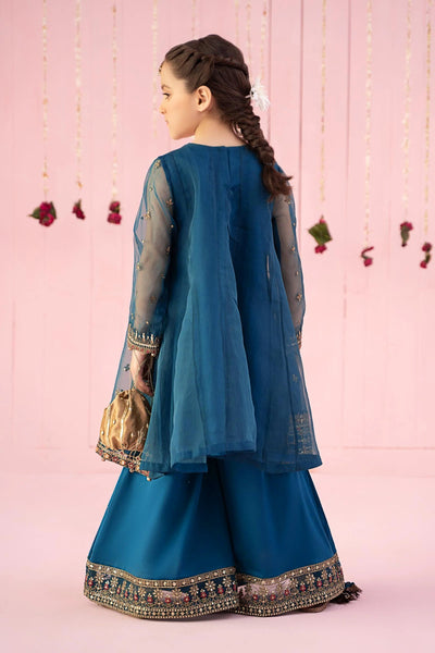 Pure Chiffon Embroidered Teal Kids Outfit - RS005