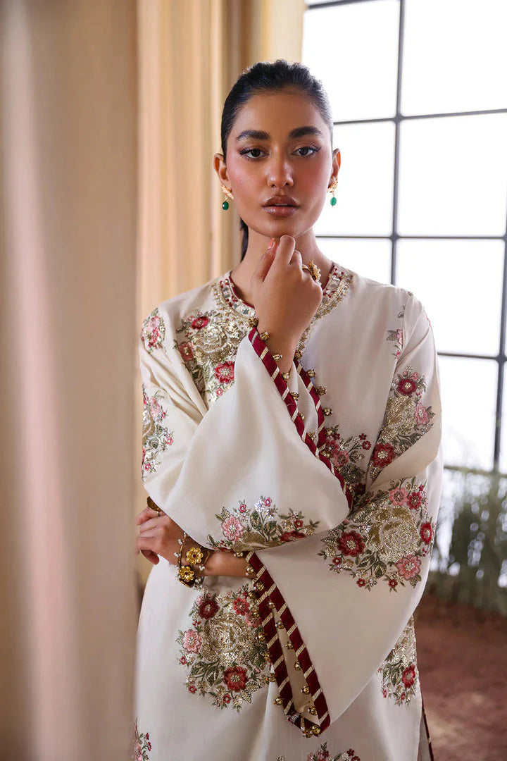 Pure Raw Silk Embroidered Dress with Hand Bag - PW220