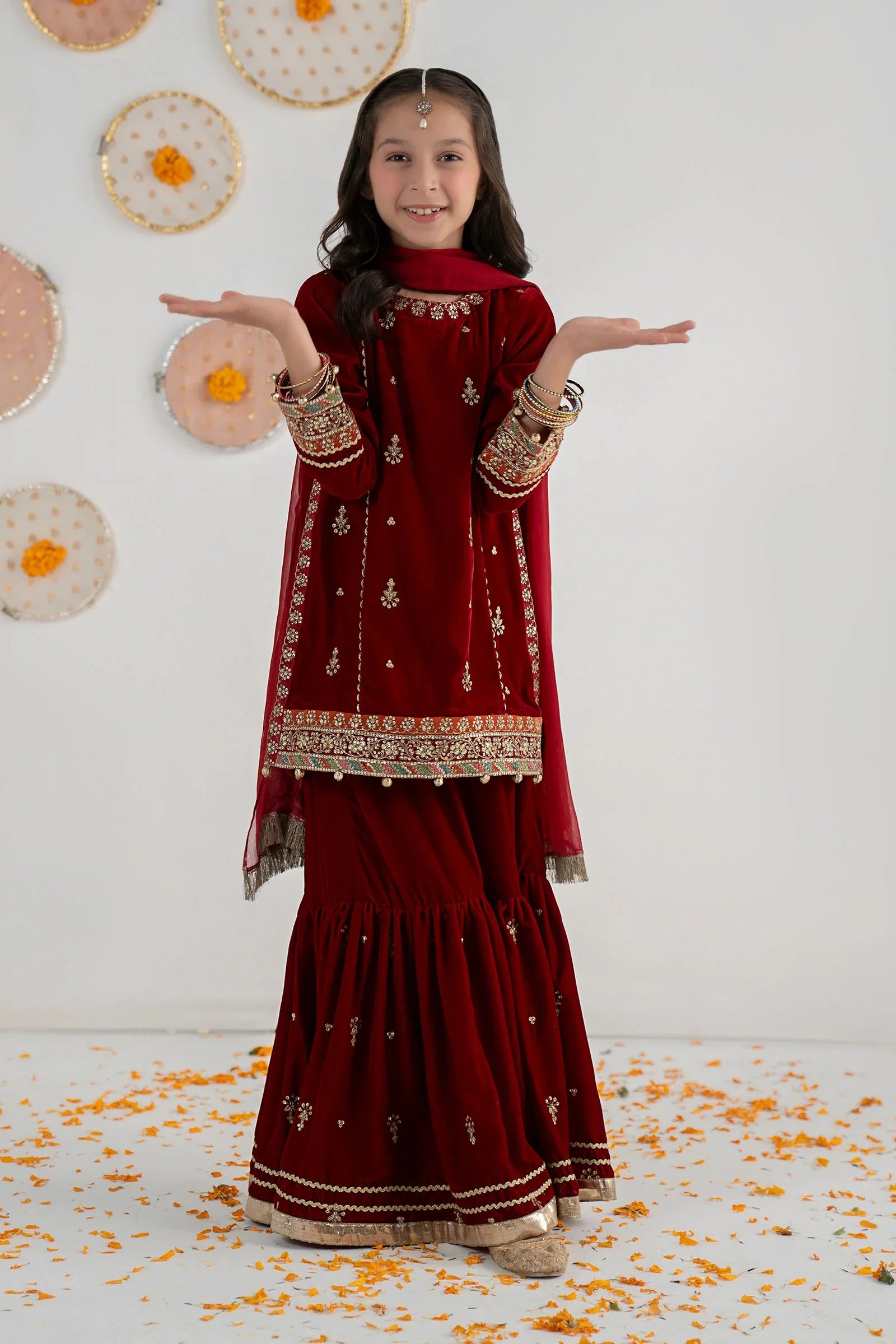 Pure Chiffon Embroidered Mahroon Kids Outfit - RS006
