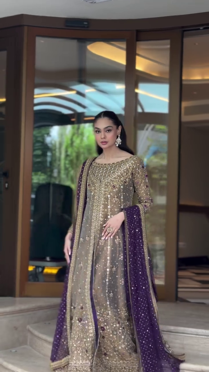 Pure Mysoori Tobacco & Purple Embroidered Dress - WW304