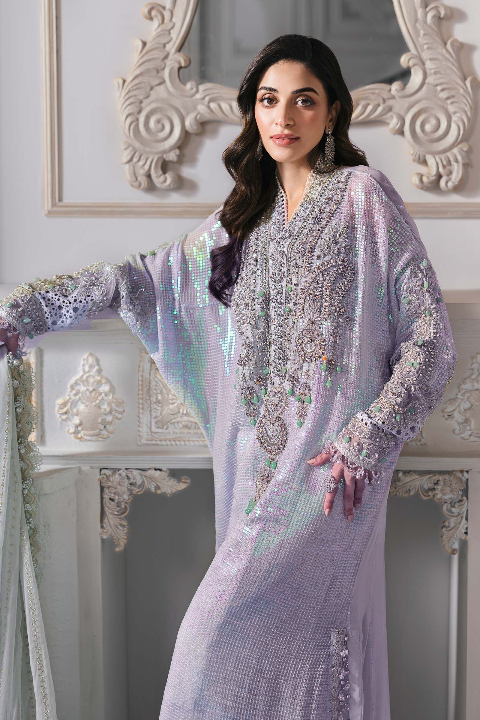 Pure Chiffon Lilac Adda Work Kaftan Style Wedding Dress - WW428