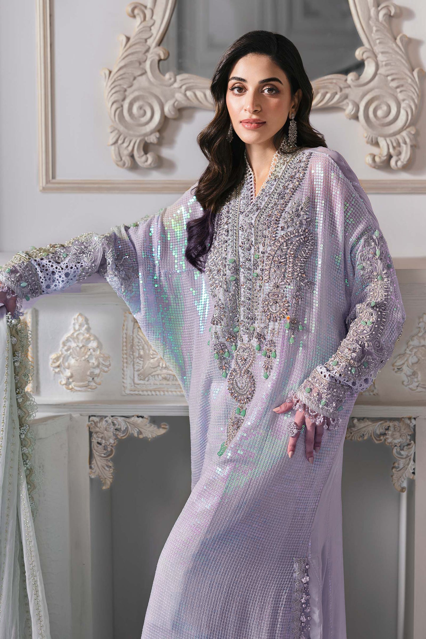 Pure Chiffon Lilac Adda Work Kaftan Style Wedding Dress - WW428