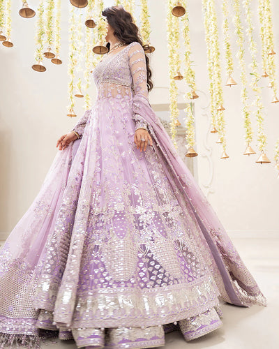 Pure Chiffon Lilac Embroidered Maxi Style Dress - WW569