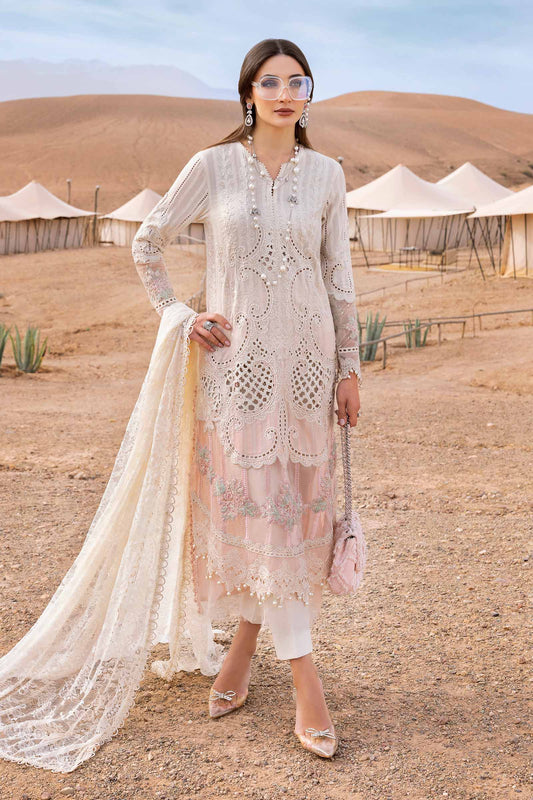 Pure Lawn Off White Chickenkari Dress : LL298