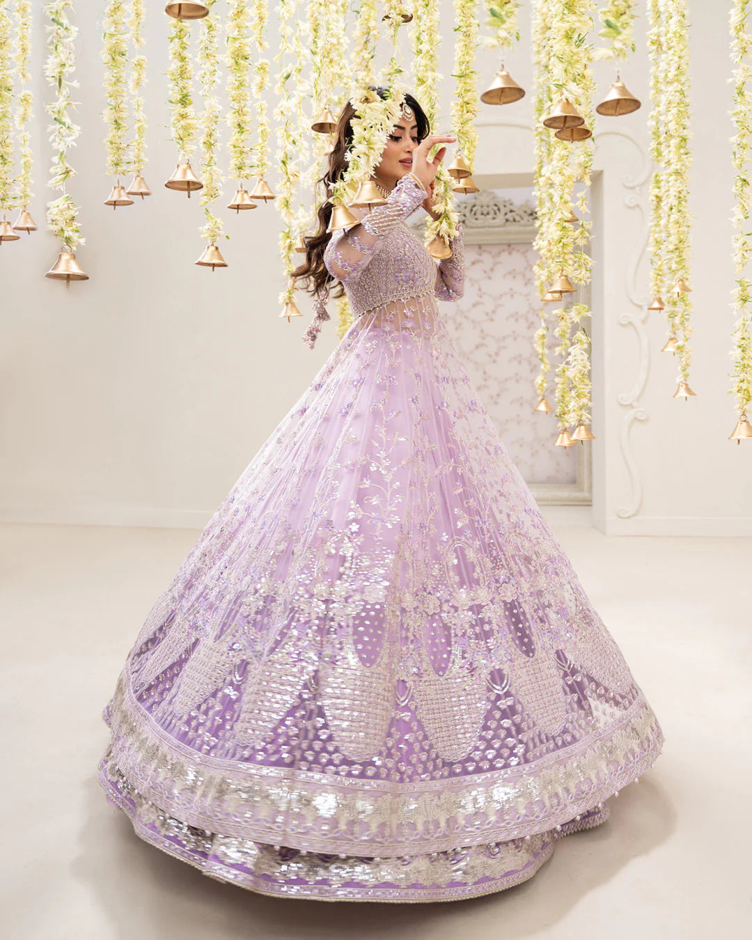 Pure Chiffon Lilac Embroidered Maxi Style Dress - WW569