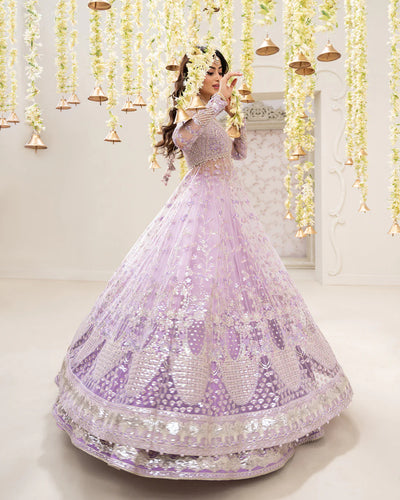 Pure Chiffon Lilac Embroidered Maxi Style Dress - WW569