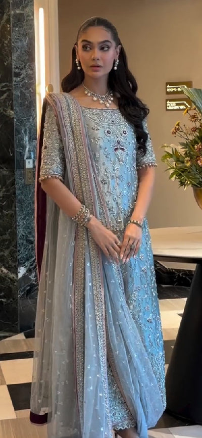 Pure Mysoori Aqua Green Embroidered Dress - WW546