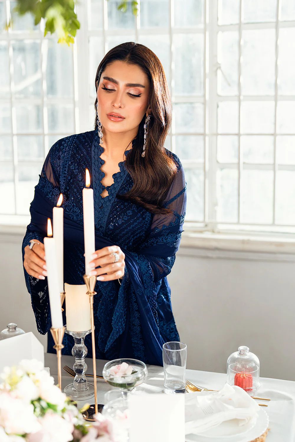 Pure Chiffon Blue Embroidered Dress - PW217
