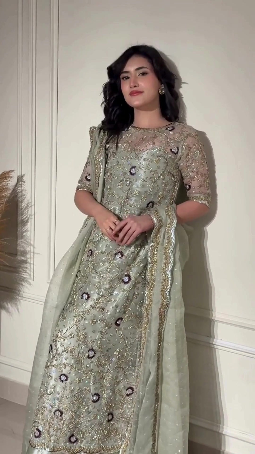 Pure Mysoori Sea Green Embroidered Dress - WW534