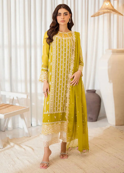 Pure Chiffon Yellow Embroidered Formal Dress - WW518