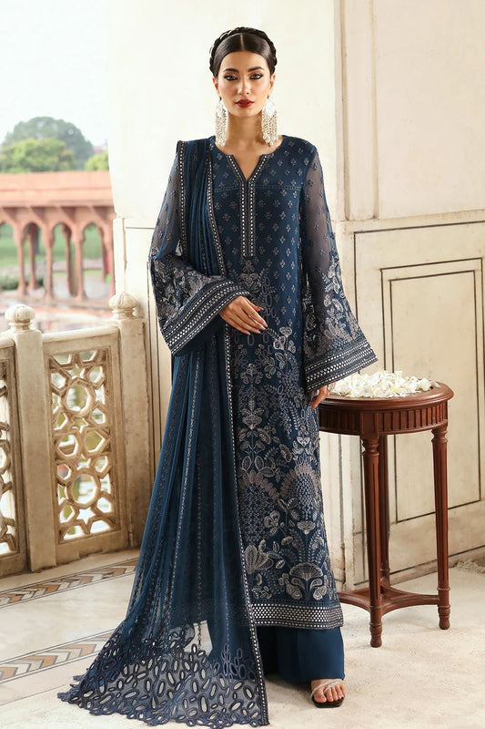 Pure Chiffon Navy Blue Embroidered Dress : PW215