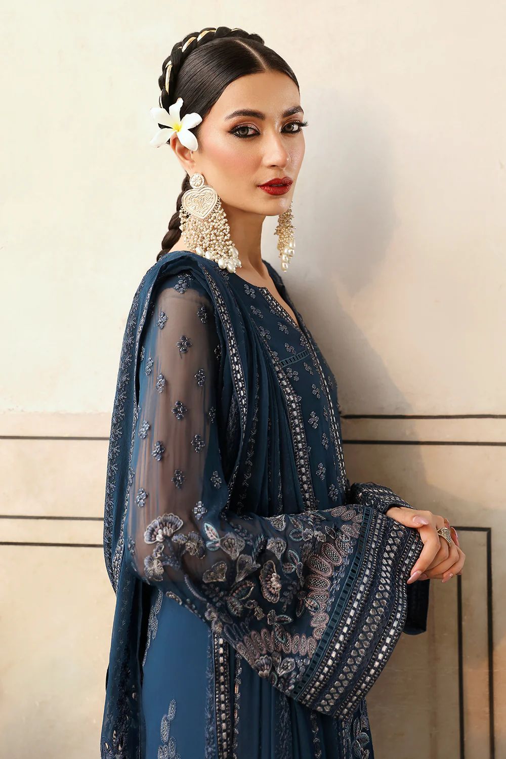 Pure Chiffon Navy Blue Embroidered Dress : PW215