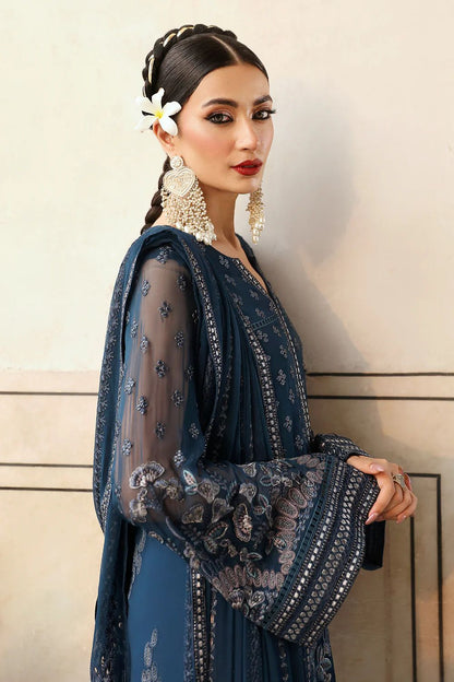 Pure Chiffon Navy Blue Embroidered Dress : PW215