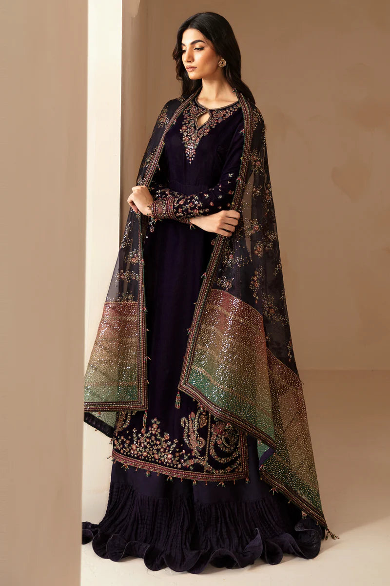 Pure Velvet Deep Purple Embroidered Dress - VC013