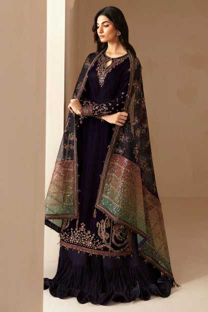 Pure Velvet Deep Purple Embroidered Dress - VC013