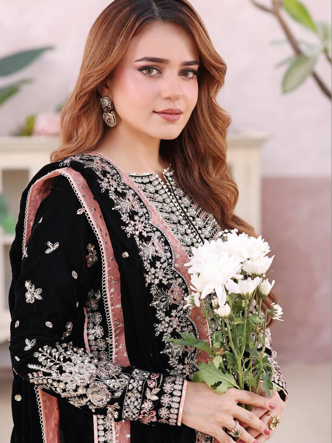 Pure Velvet Black Embroidered Dress With Velvet Shawl & Matching Clutch - VC015