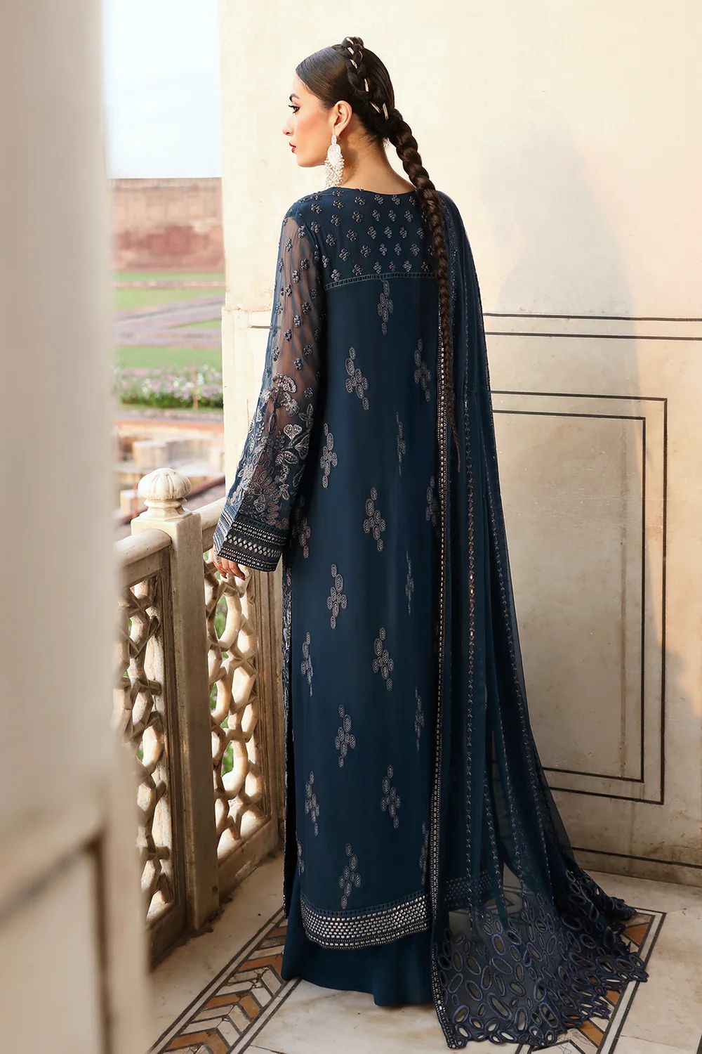 Pure Chiffon Navy Blue Embroidered Dress : PW215