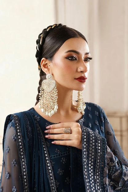 Pure Chiffon Navy Blue Embroidered Dress : PW215