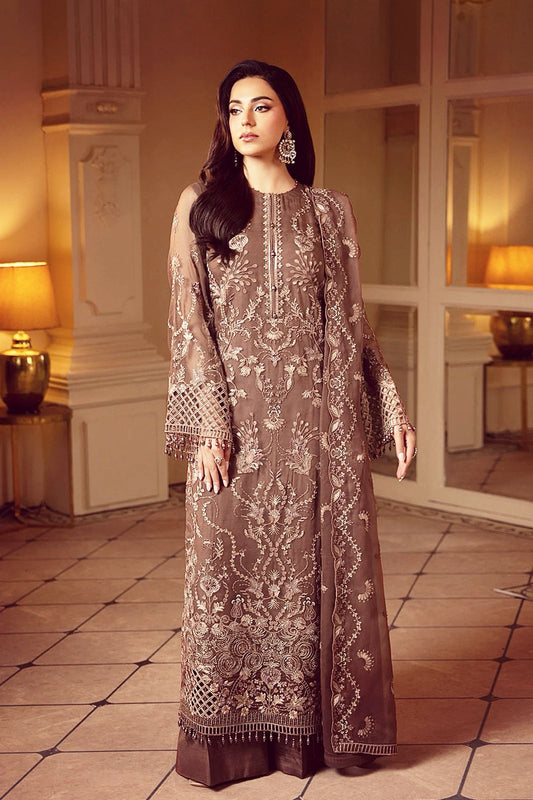 Pure Chiffon Brown Embroidered Dress - WW297