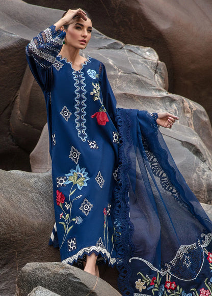 Pure Lawn Midnight Blue Embroidered Dress - LL187
