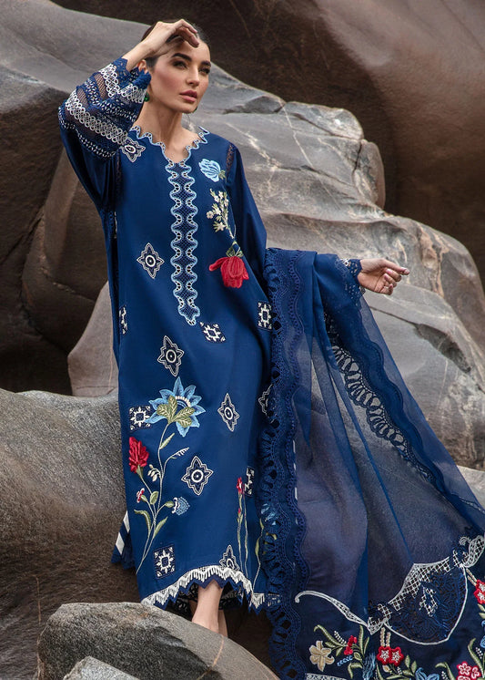 Pure Lawn Midnight Blue Embroidered Dress - LL187