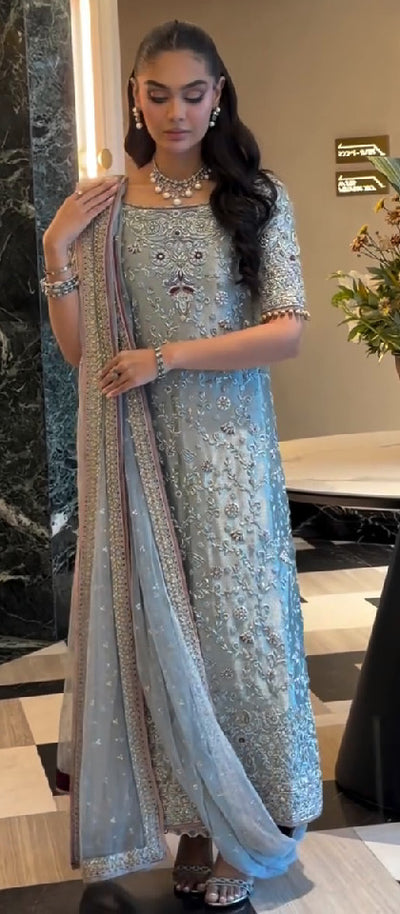 Pure Mysoori Aqua Green Embroidered Dress - WW546