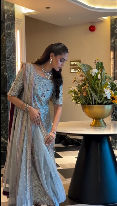 Pure Mysoori Aqua Green Embroidered Dress - WW546