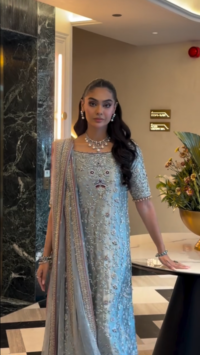 Pure Mysoori Aqua Green Embroidered Dress - WW546