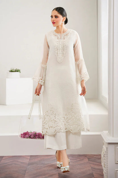 Pure Organza Off White Embroidered Dress - WW286