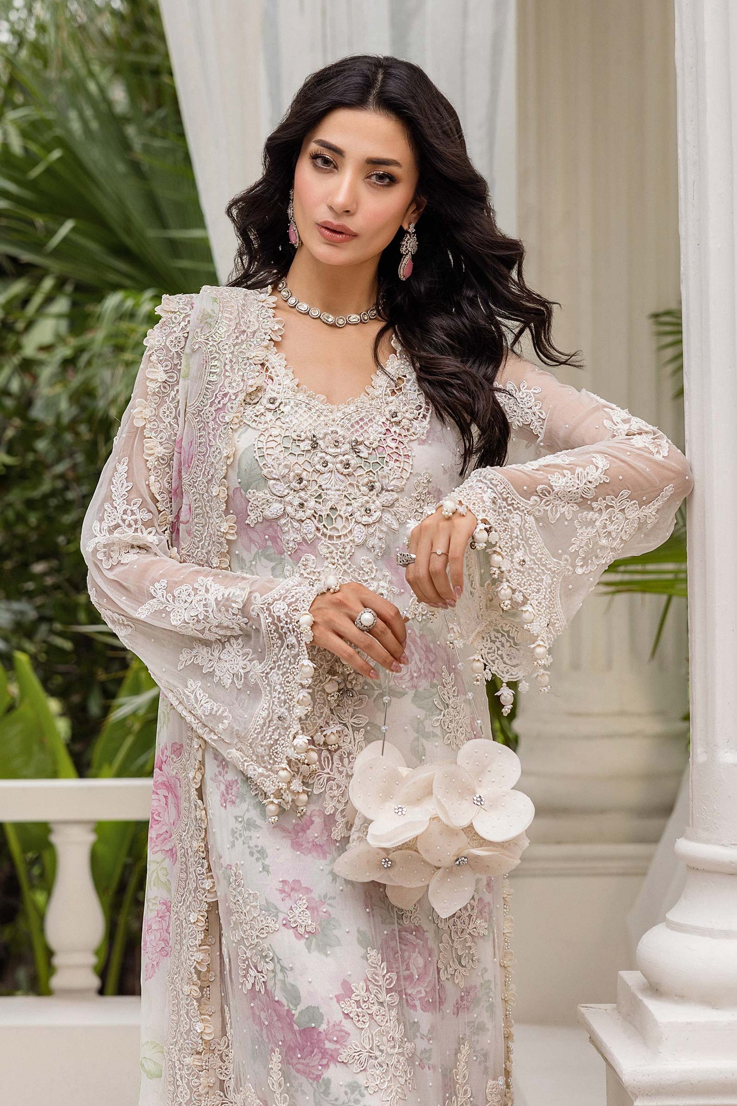 Pure Chiffon Off White Embroidered Dress - WW309